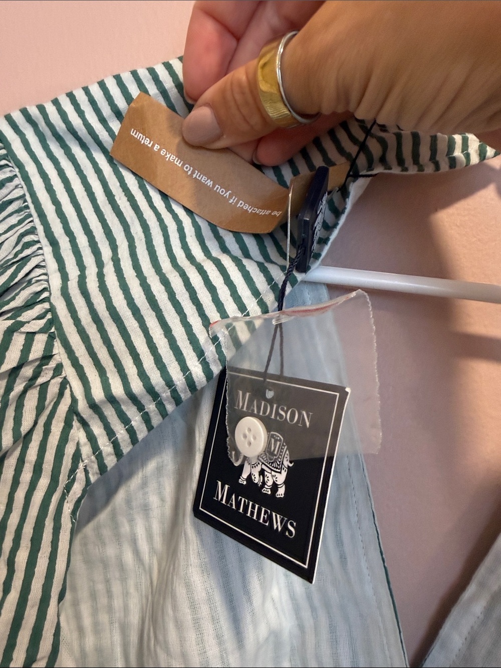 Striped Green Tie-Back Puff Sleeve Crop Top - Picture 4 of 4